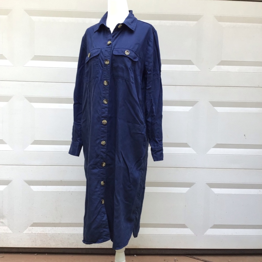 Time and Tru Shirt Dress Womens S (4-6) Blue Midi Button Down Long Sleeve